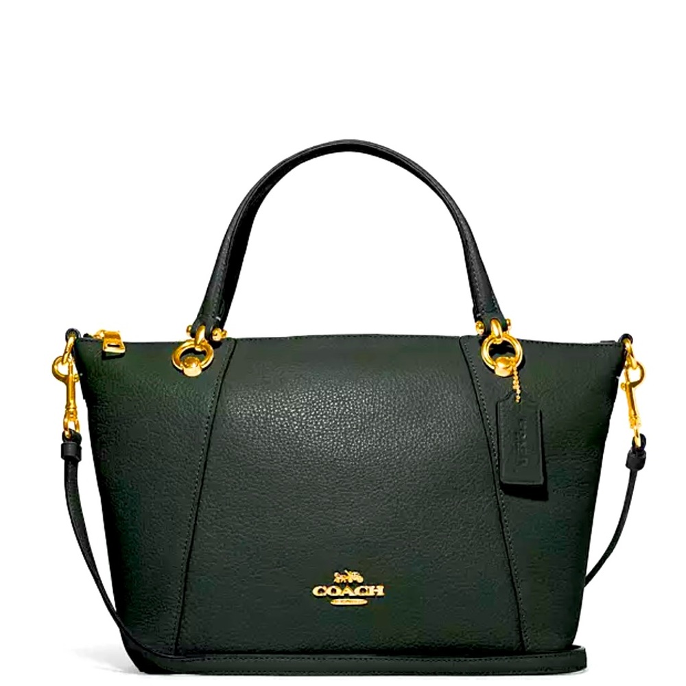 Leather Coach Kacey Satchel purse w/detachable straps. Color Deep Forest Green